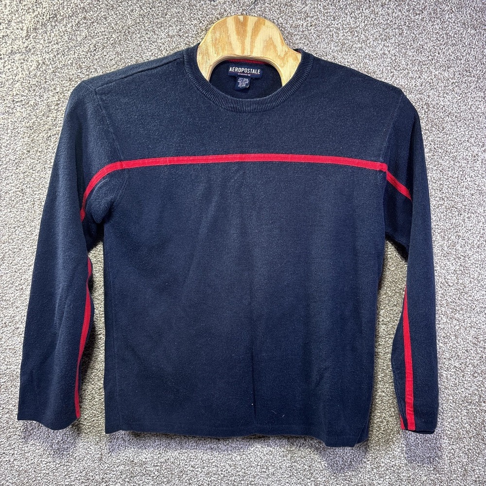 Y2K Aeropostale Sweater Mens XL Blue Red‎ Stripe Crewneck Knit Pullover Casual